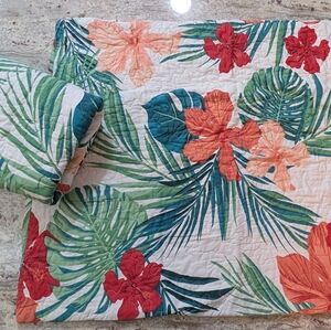 100% Cotton Std Pillow Shams Hawaiian Island Tropical Floral & Quilted Red Green